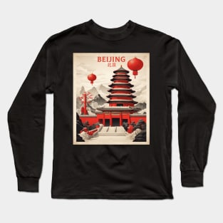 Beijing China Vintage Poster Tourism Long Sleeve T-Shirt